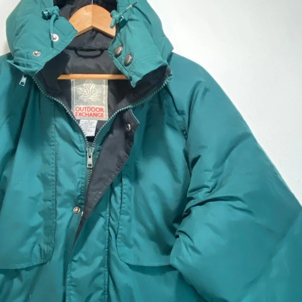 VTG Outdoor‎ Exchange Down Feather Parka Jacket Mens Medium Teal Green Hooded